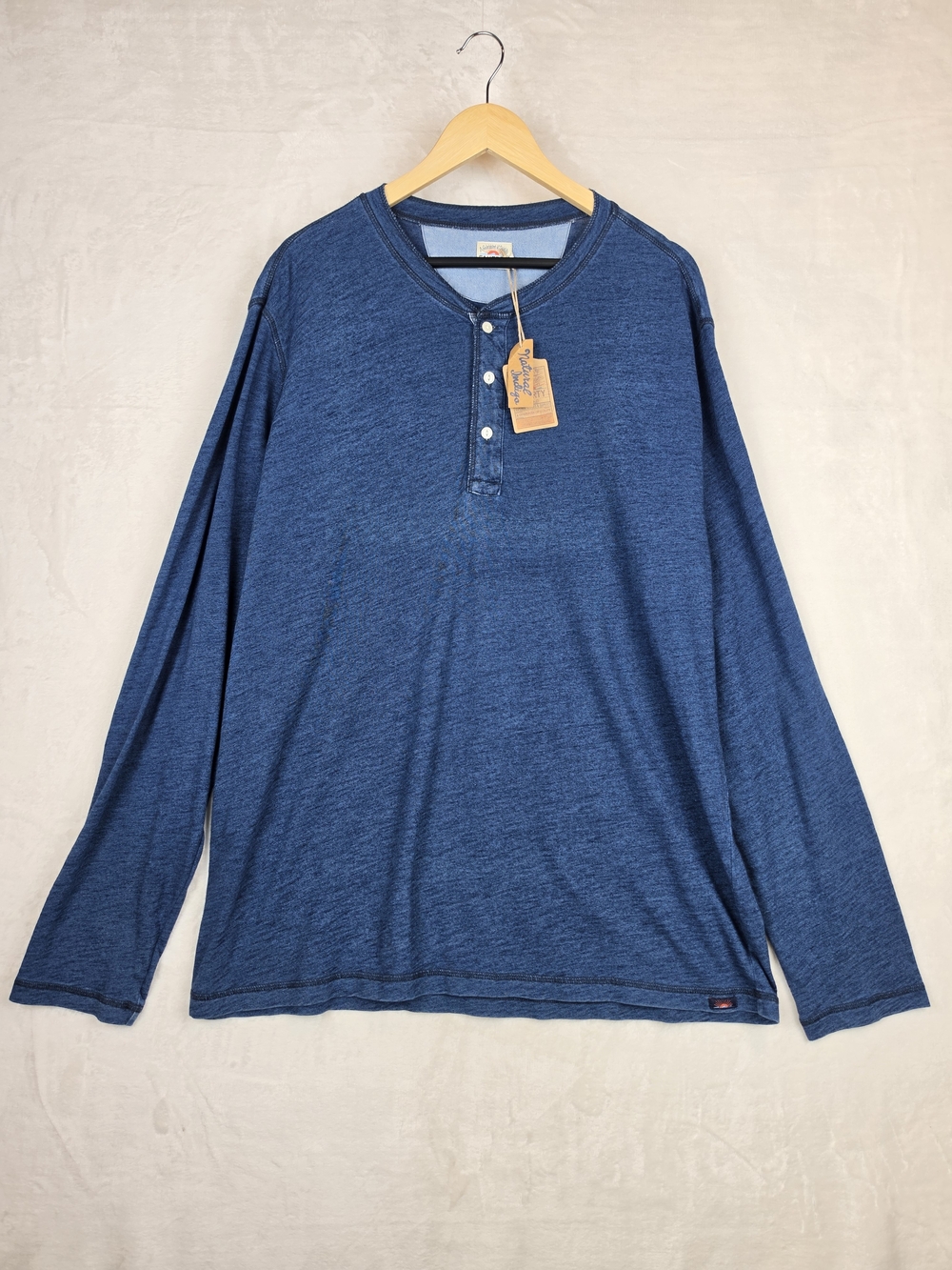 Faherty Indigo Dyed Henley Mens 2XL Blue Long Sleeve 100% Cotton Shirt‎ NWT